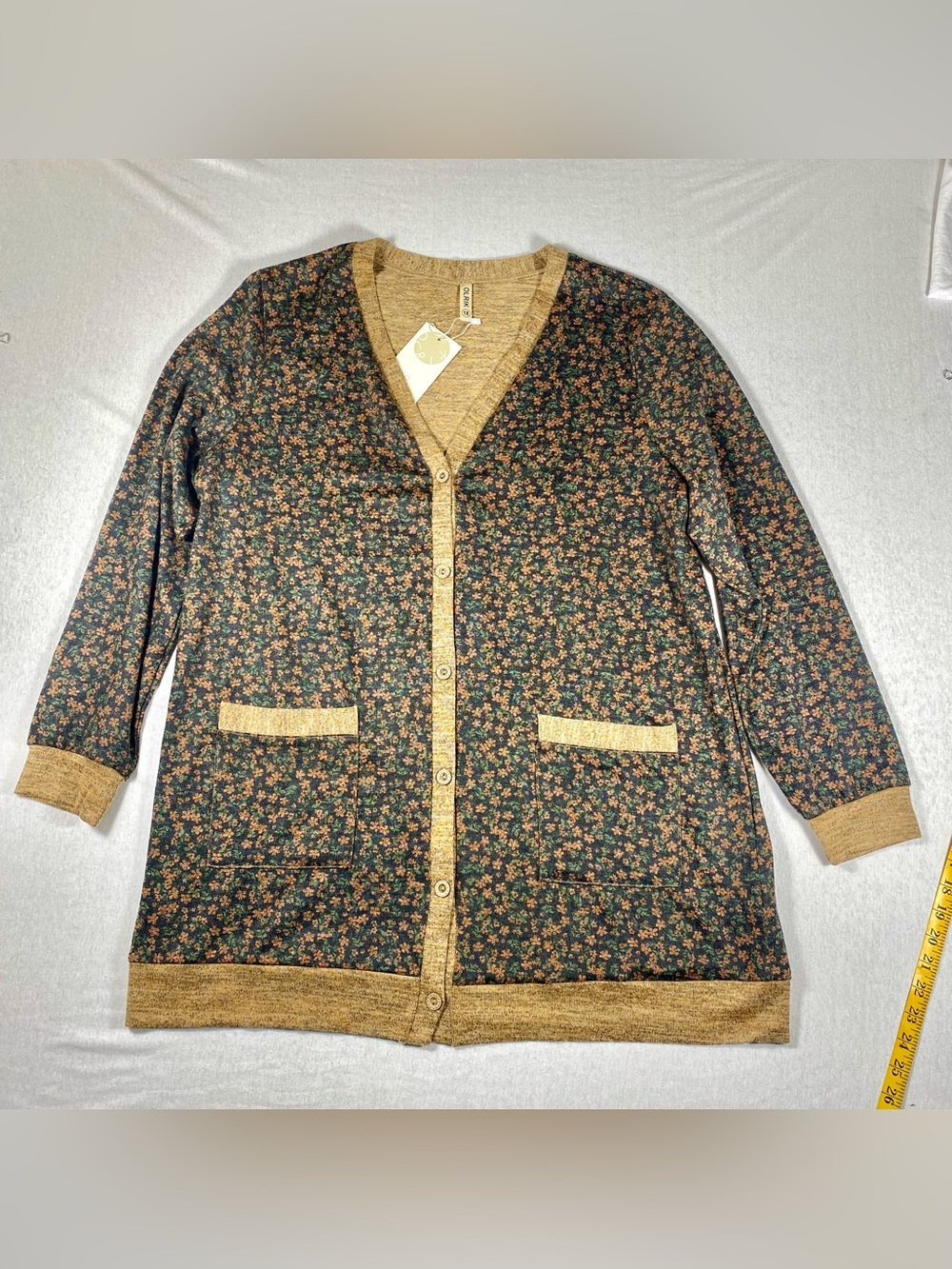 OLRIK Floral Button Front Cardigan Sweater 1X Brown Multicolor NWT